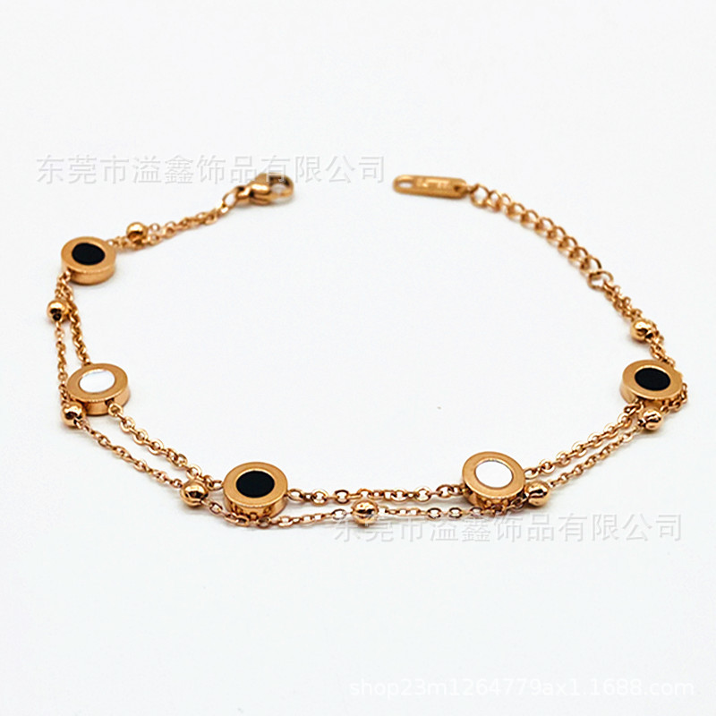Hot Sale DIY Rose Gold Black Agate White Shell Double Layer Stainless Steel Bracelet European and American Simple Hand Jewelry Large Quantity Excellent