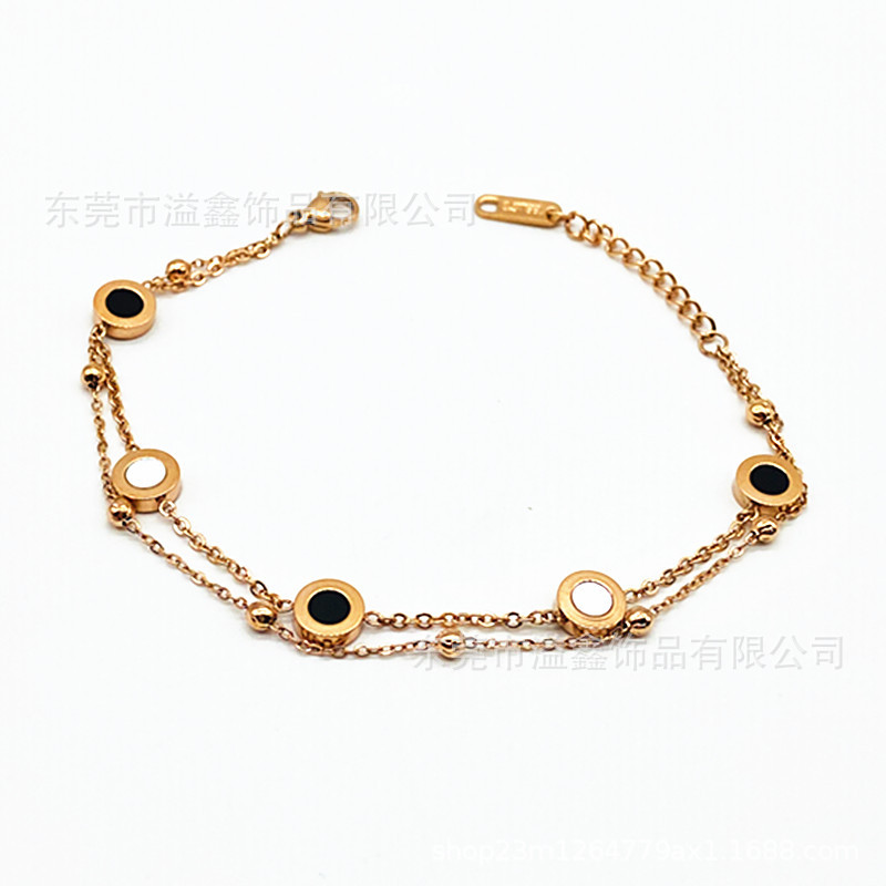 Hot Sale DIY Rose Gold Black Agate White Shell Double Layer Stainless Steel Bracelet European and American Simple Hand Jewelry Large Quantity Excellent