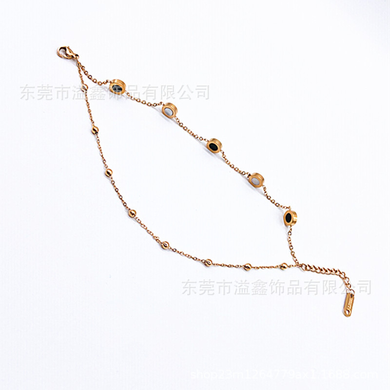Hot Sale DIY Rose Gold Black Agate White Shell Double Layer Stainless Steel Bracelet European and American Simple Hand Jewelry Large Quantity Excellent