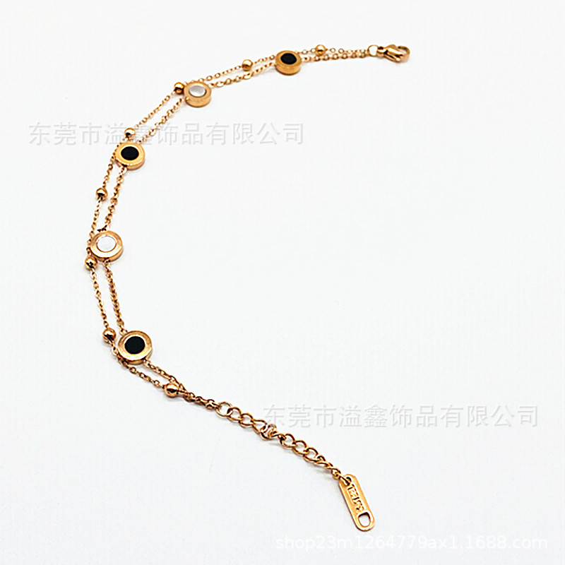 Hot Sale DIY Rose Gold Black Agate White Shell Double Layer Stainless Steel Bracelet European and American Simple Hand Jewelry Large Quantity Excellent