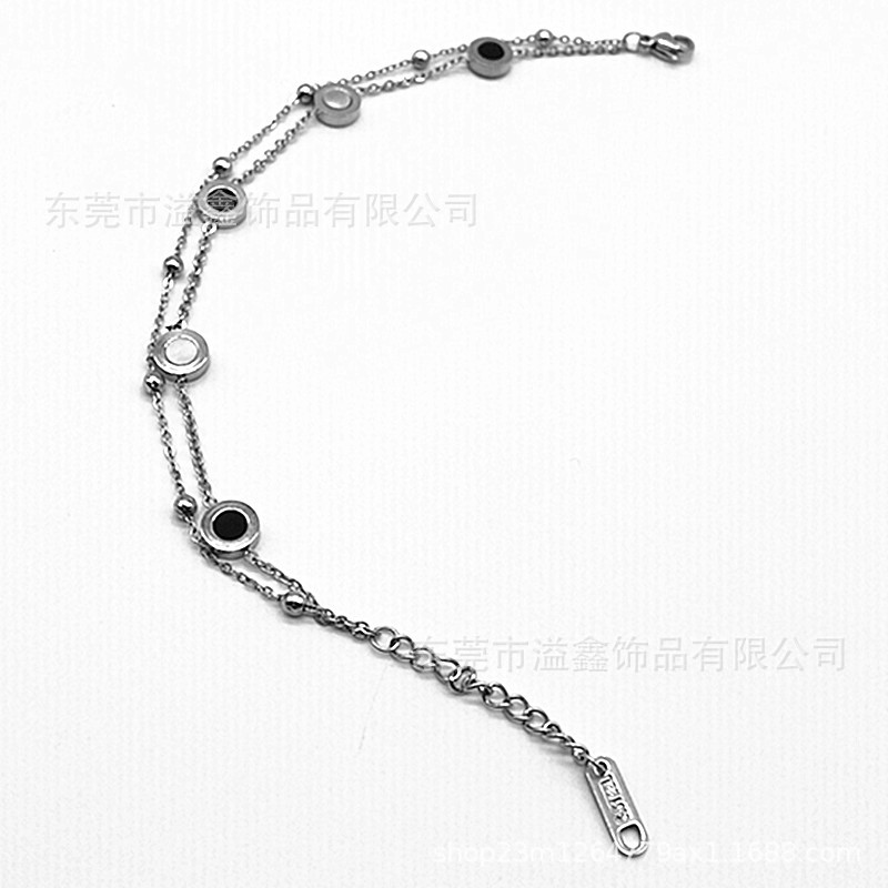 Hot Sale DIY Rose Gold Black Agate White Shell Double Layer Stainless Steel Bracelet European and American Simple Hand Jewelry Large Quantity Excellent
