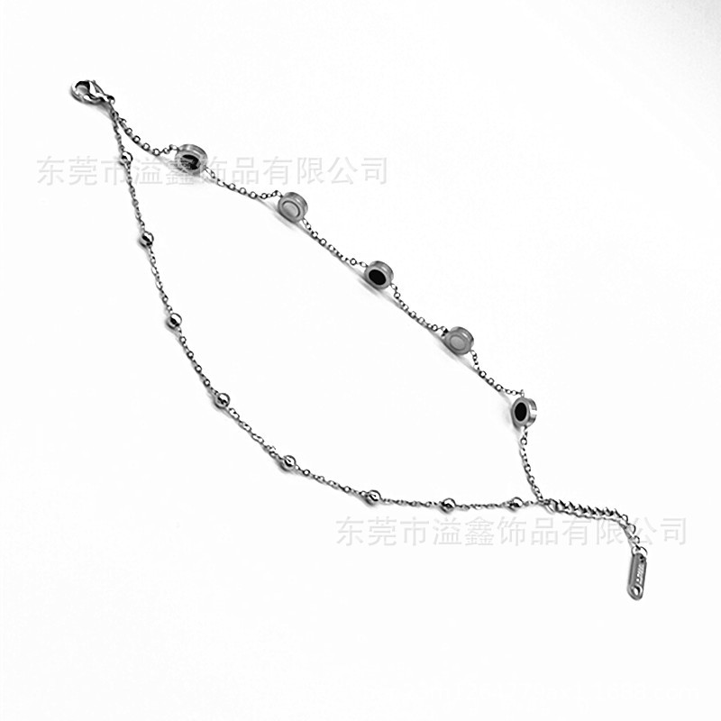 Hot Sale DIY Rose Gold Black Agate White Shell Double Layer Stainless Steel Bracelet European and American Simple Hand Jewelry Large Quantity Excellent