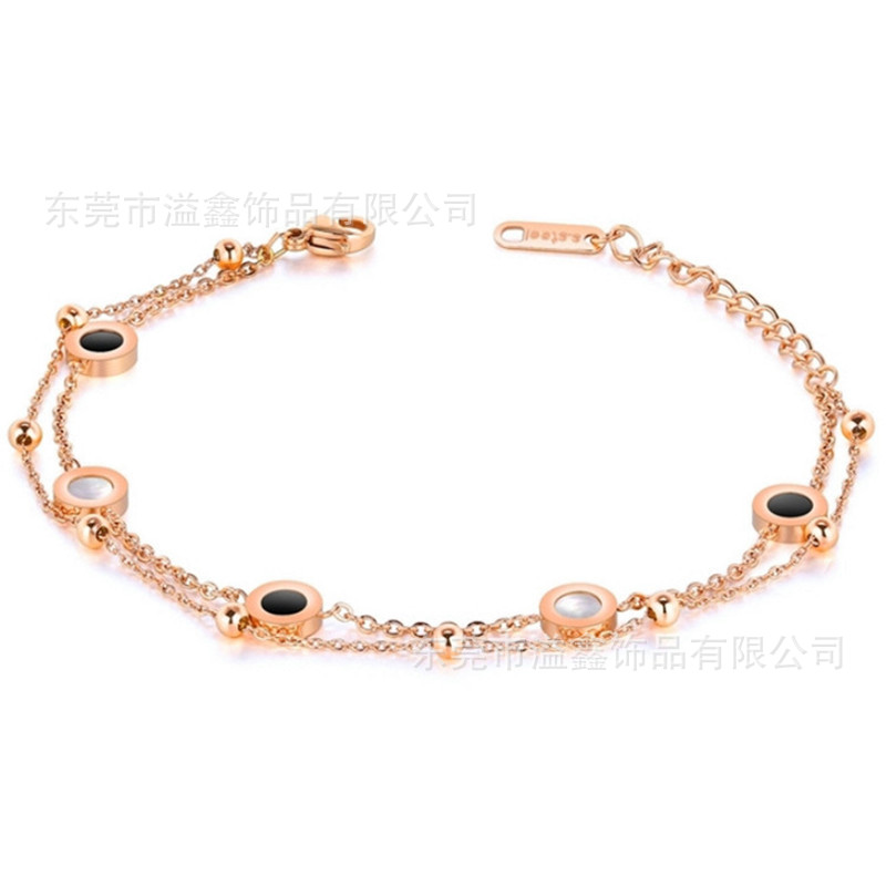 Hot Sale DIY Rose Gold Black Agate White Shell Double Layer Stainless Steel Bracelet European and American Simple Hand Jewelry Large Quantity Excellent