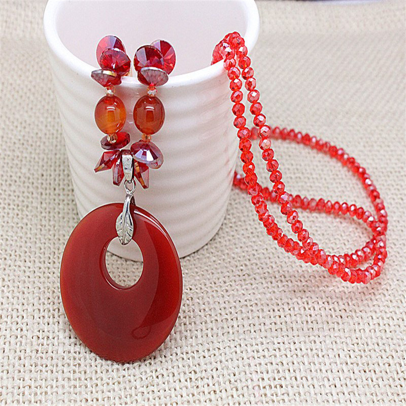 fashion natural red and black agate stones long necklaces for women trendy party jewelry accessories