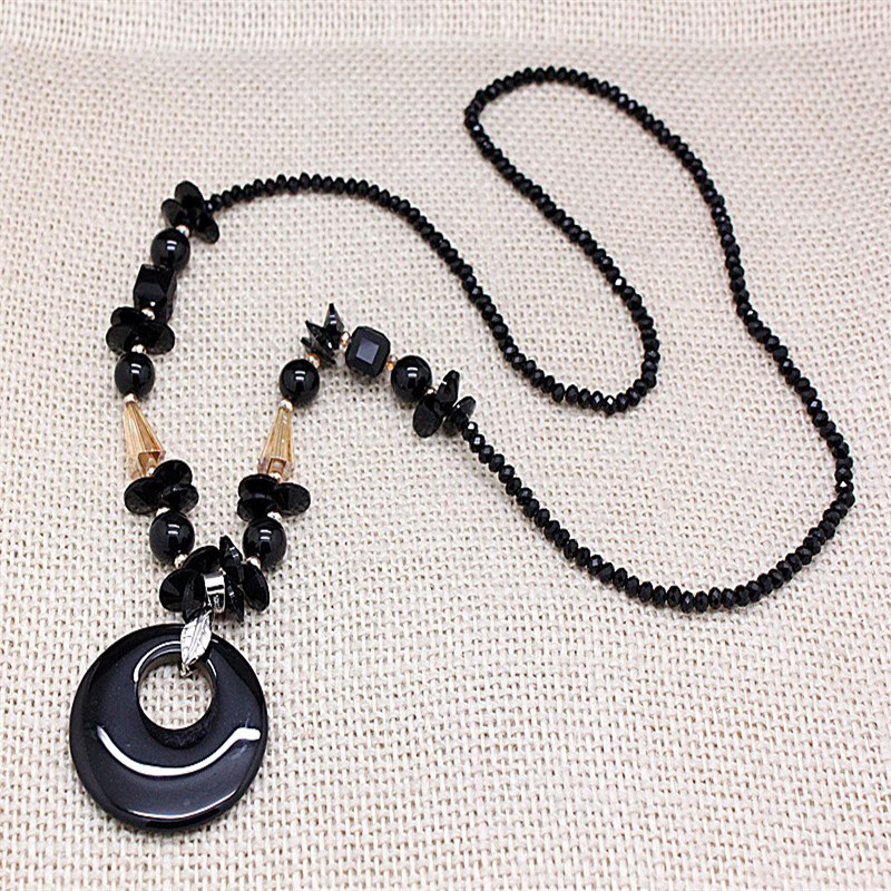 fashion natural red and black agate stones long necklaces for women trendy party jewelry accessories