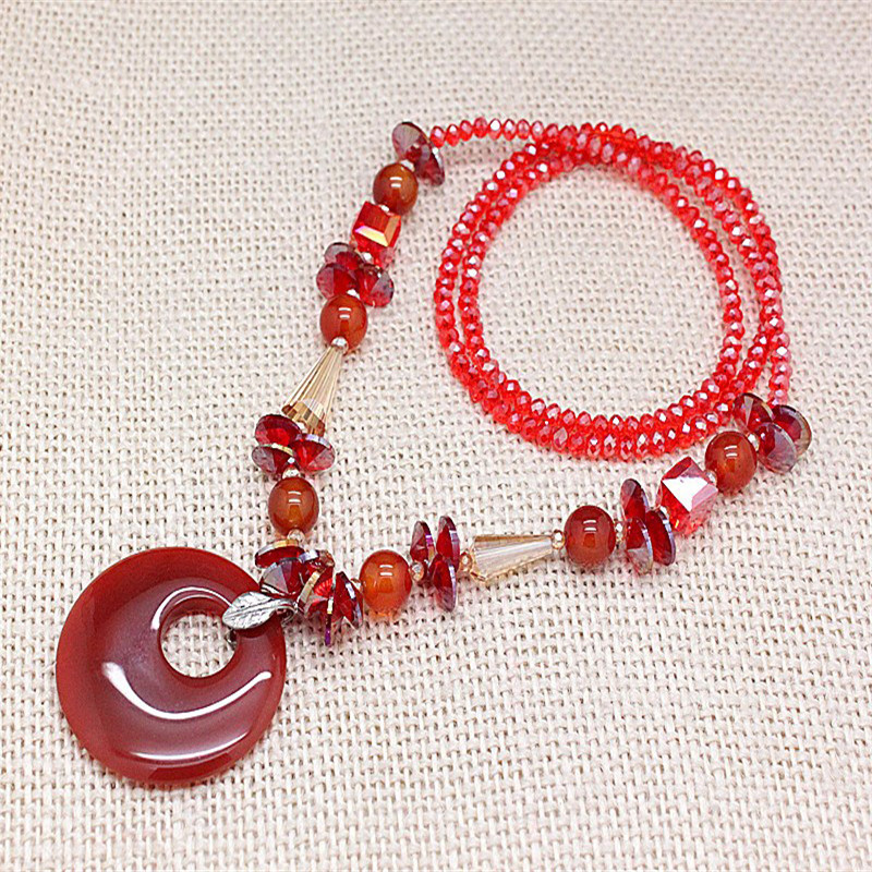 fashion natural red and black agate stones long necklaces for women trendy party jewelry accessories