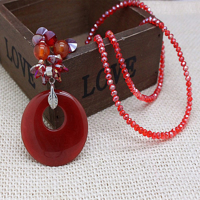 fashion natural red and black agate stones long necklaces for women trendy party jewelry accessories