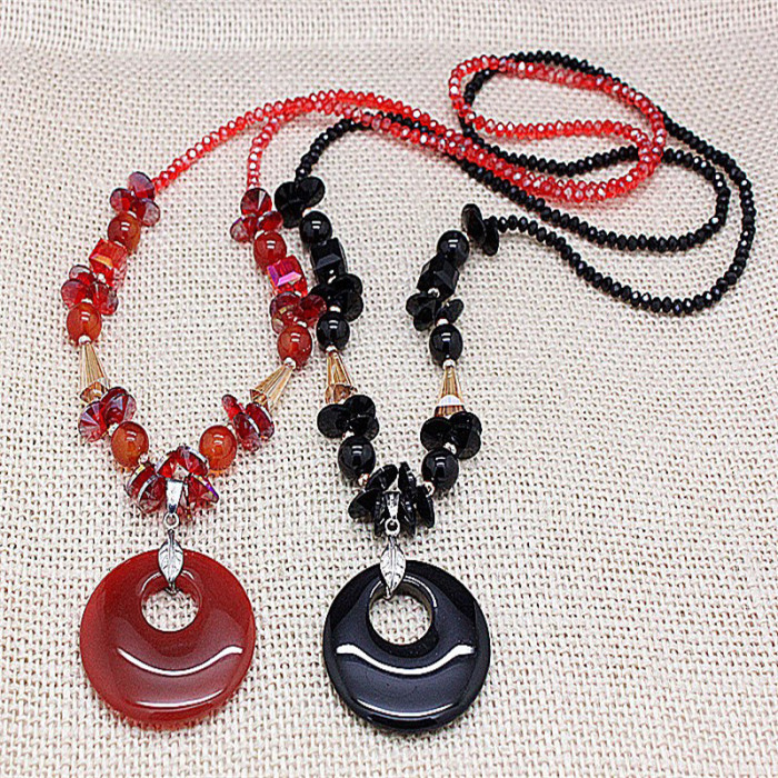 fashion natural red and black agate stones long necklaces for women trendy party jewelry accessories