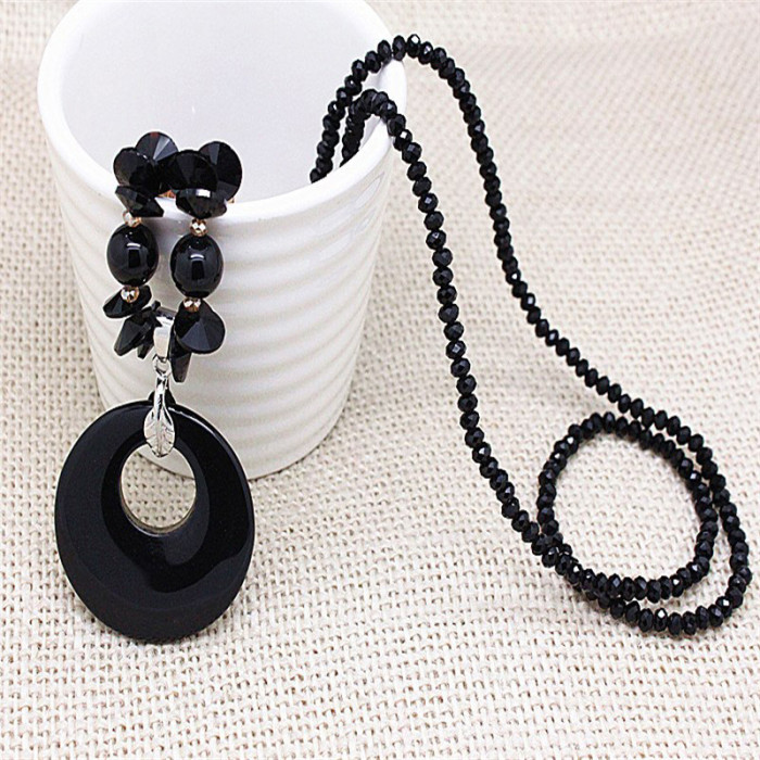 fashion natural red and black agate stones long necklaces for women trendy party jewelry accessories