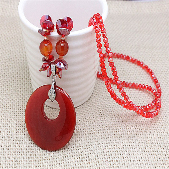fashion natural red and black agate stones long necklaces for women trendy party jewelry accessories