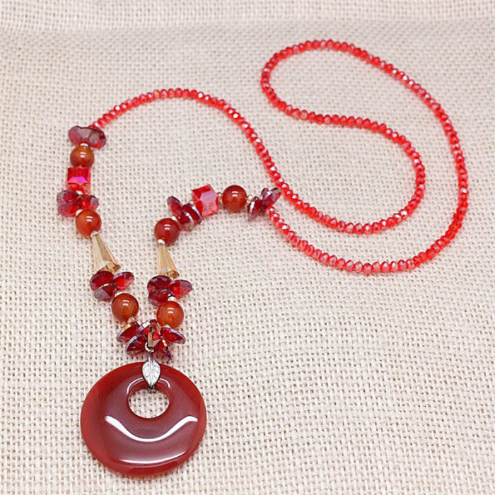fashion natural red and black agate stones long necklaces for women trendy party jewelry accessories