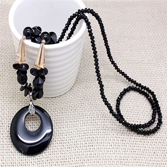 fashion natural red and black agate stones long necklaces for women trendy party jewelry accessories