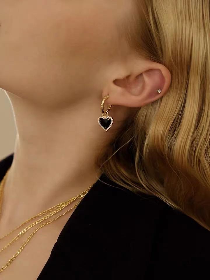 Black Agate Malachite Copper Plating 18K Gold Temperament Stud Earrings High Quality Women&#039;s New Love Pendant Earrings Retro