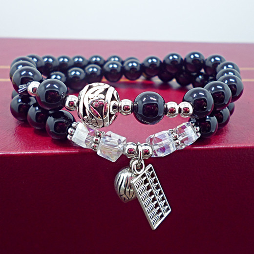 Crystal Bracelet Amethyst Black Agate Cute Kitten Painting Oil Leaves Multi-Layer Bracelet Hand Jewelry