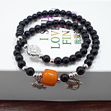 Crystal Bracelet Amethyst Black Agate Cute Kitten Painting Oil Leaves Multi-Layer Bracelet Hand Jewelry