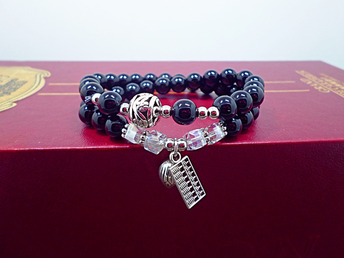 Crystal Bracelet Amethyst Black Agate Cute Kitten Painting Oil Leaves Multi-Layer Bracelet Hand Jewelry