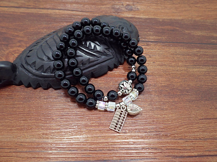 Crystal Bracelet Amethyst Black Agate Cute Kitten Painting Oil Leaves Multi-Layer Bracelet Hand Jewelry