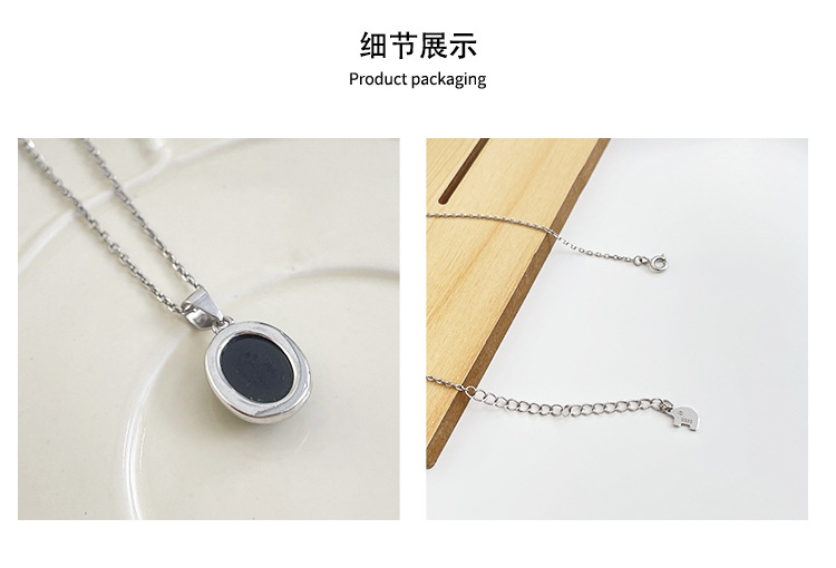 Korean Style S925 Sterling Silver Black Agate Pendant Necklace Women's Summer Light Luxury Minority Clavicle Advanced Design Simple All-Match