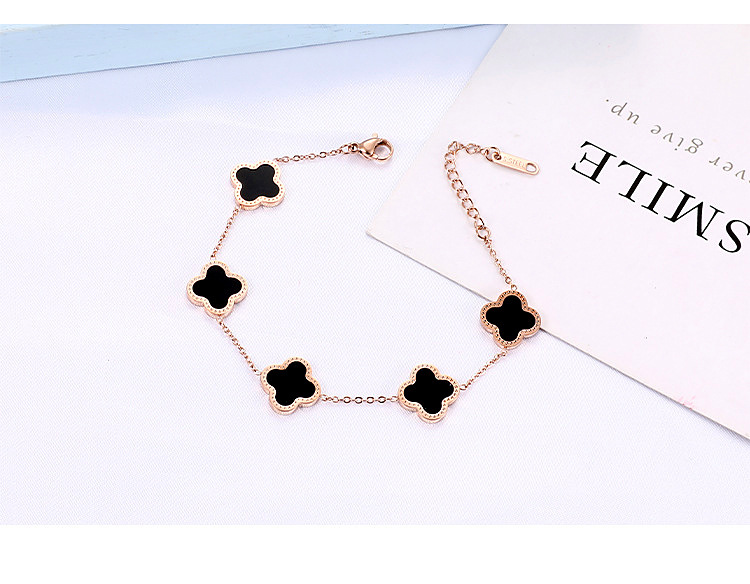 Red and Black Clover Pork Belly Bracelet Female Summer 18K Color Gold Rose Gold Fritillary Titanium Steel Double-Sided Agate Girl