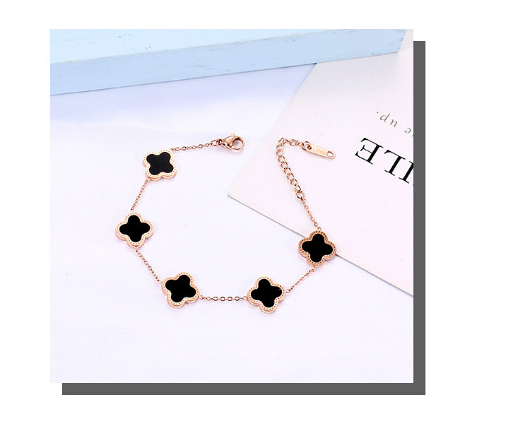 Red and Black Clover Pork Belly Bracelet Female Summer 18K Color Gold Rose Gold Fritillary Titanium Steel Double-Sided Agate Girl