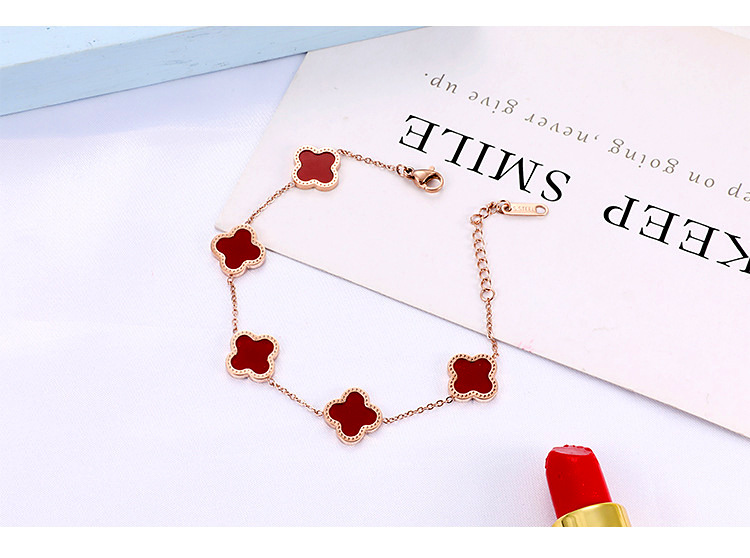 Red and Black Clover Pork Belly Bracelet Female Summer 18K Color Gold Rose Gold Fritillary Titanium Steel Double-Sided Agate Girl