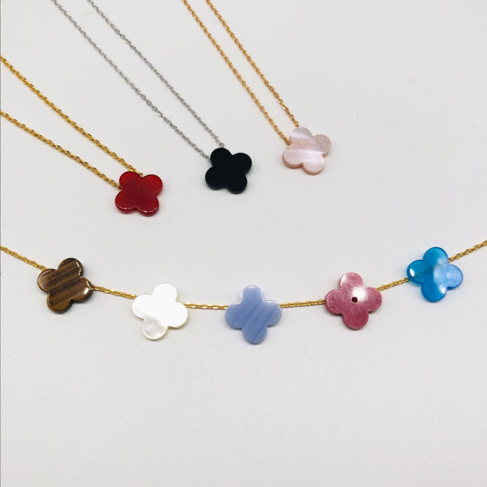 NOVEMBER&#039;S Sterling Silver High Version Clover Necklace Female 18K Rose Gold Double-Sided Black Red Agate White Shell Clavicle Chain