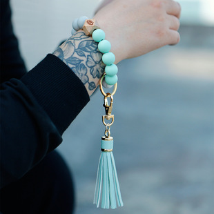 Color Silicone Beads Bracelet Key Ring Europe and America Cross Border Water Transfer New Bracelet Bracelet Key Chain Color Silicone Beads Bracelet Key Ring Europe and America Cross Border Water Transfer New Bracelet Bracelet Key Chain
