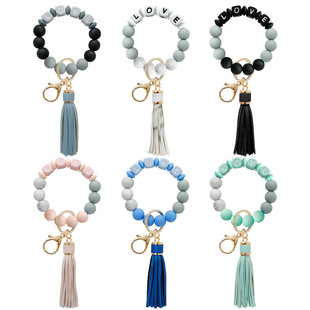 Color Silicone Beads Bracelet Key Ring Europe and America Cross Border Water Transfer New Bracelet Bracelet Key Chain Color Silicone Beads Bracelet Key Ring Europe and America Cross Border Water Transfer New Bracelet Bracelet Key Chain