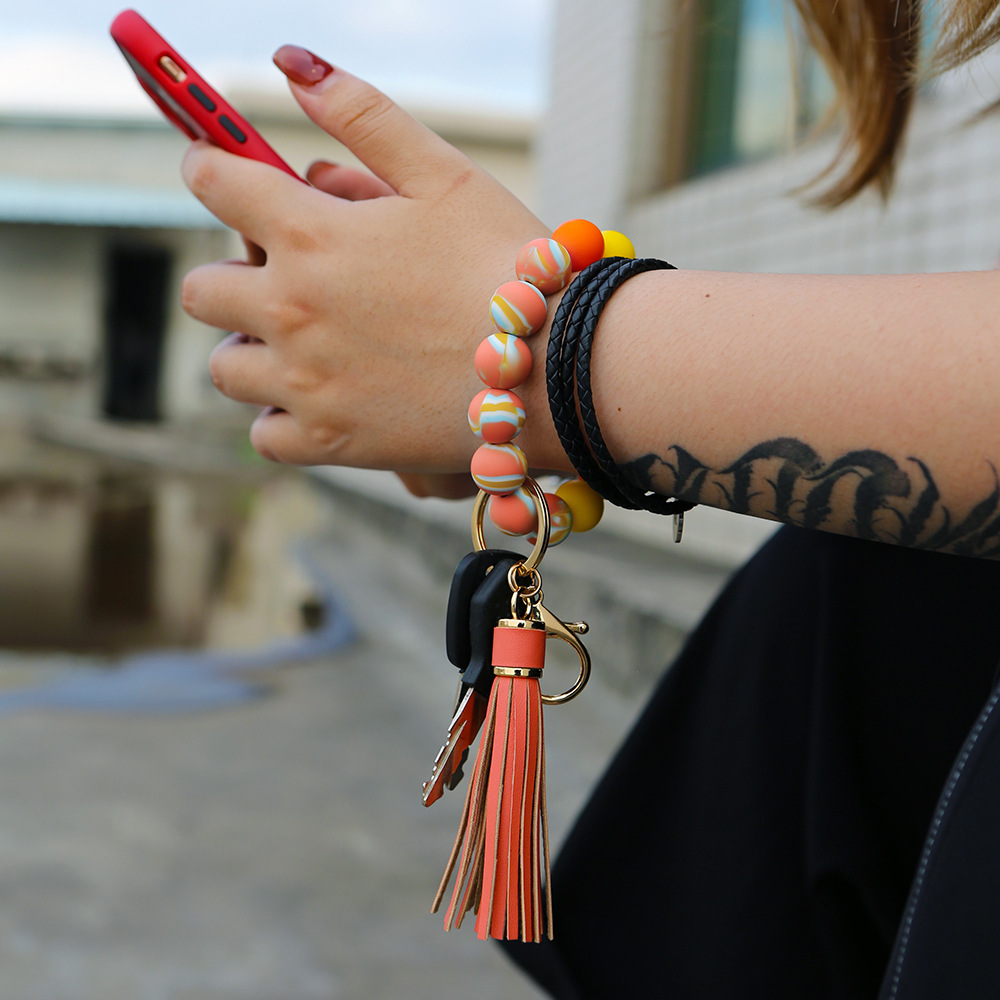 Color Silicone Beads Bracelet Key Ring Europe and America Cross Border Water Transfer New Bracelet Bracelet Key Chain Color Silicone Beads Bracelet Key Ring Europe and America Cross Border Water Transfer New Bracelet Bracelet Key Chain