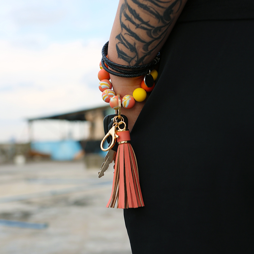 Color Silicone Beads Bracelet Key Ring Europe and America Cross Border Water Transfer New Bracelet Bracelet Key Chain Color Silicone Beads Bracelet Key Ring Europe and America Cross Border Water Transfer New Bracelet Bracelet Key Chain