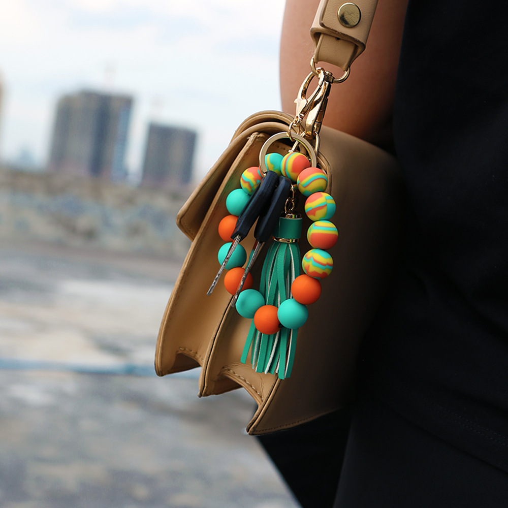 Color Silicone Beads Bracelet Key Ring Europe and America Cross Border Water Transfer New Bracelet Bracelet Key Chain Color Silicone Beads Bracelet Key Ring Europe and America Cross Border Water Transfer New Bracelet Bracelet Key Chain
