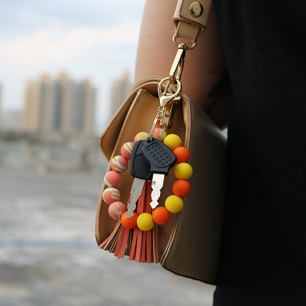 Color Silicone Beads Bracelet Key Ring Europe and America Cross Border Water Transfer New Bracelet Bracelet Key Chain Color Silicone Beads Bracelet Key Ring Europe and America Cross Border Water Transfer New Bracelet Bracelet Key Chain