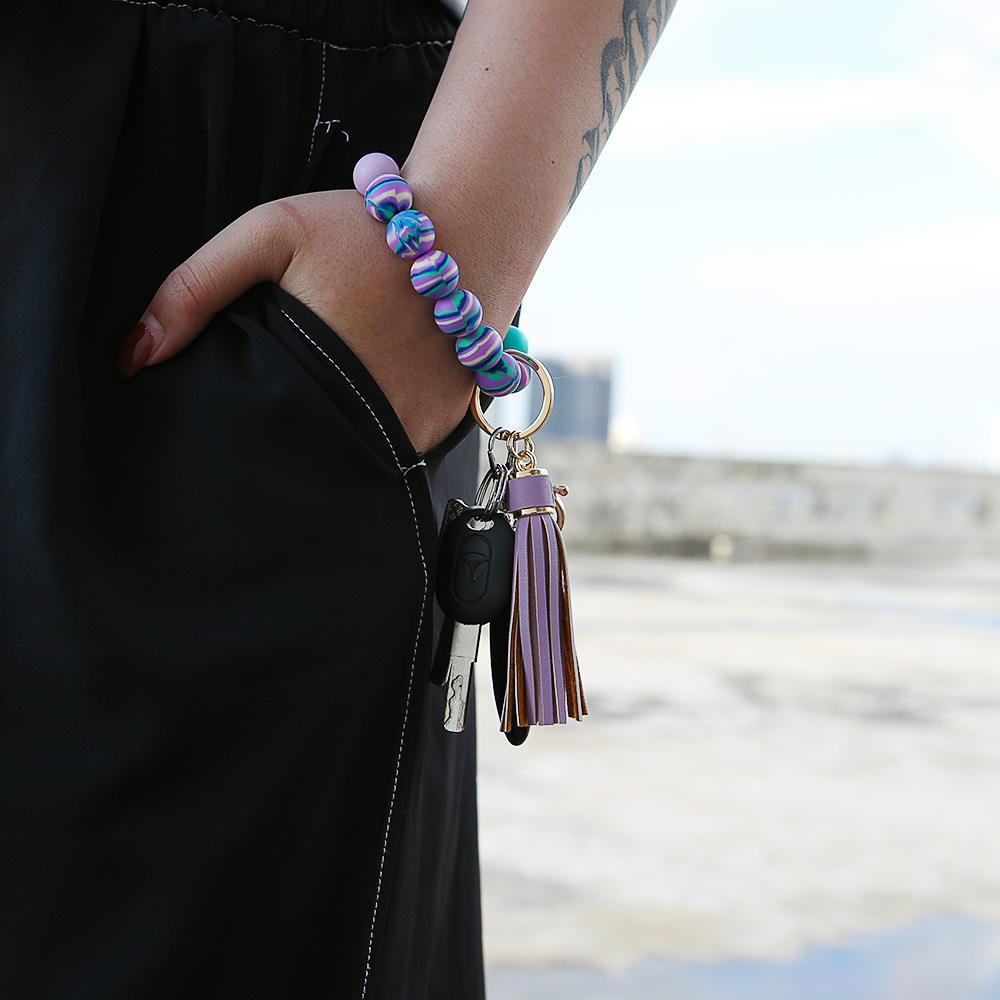 Color Silicone Beads Bracelet Key Ring Europe and America Cross Border Water Transfer New Bracelet Bracelet Key Chain Color Silicone Beads Bracelet Key Ring Europe and America Cross Border Water Transfer New Bracelet Bracelet Key Chain