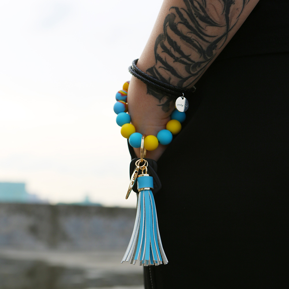 Color Silicone Beads Bracelet Key Ring Europe and America Cross Border Water Transfer New Bracelet Bracelet Key Chain Color Silicone Beads Bracelet Key Ring Europe and America Cross Border Water Transfer New Bracelet Bracelet Key Chain