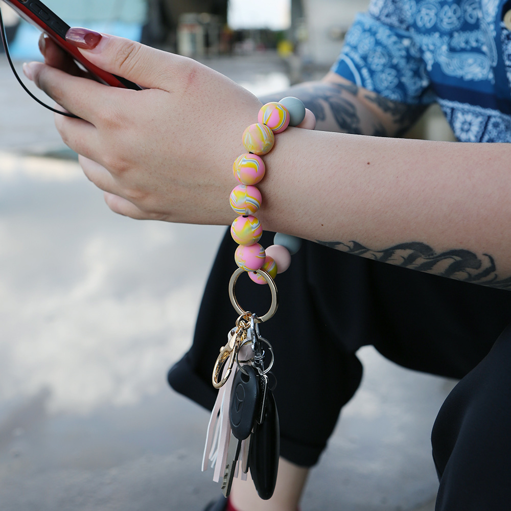 Color Silicone Beads Bracelet Key Ring Europe and America Cross Border Water Transfer New Bracelet Bracelet Key Chain Color Silicone Beads Bracelet Key Ring Europe and America Cross Border Water Transfer New Bracelet Bracelet Key Chain
