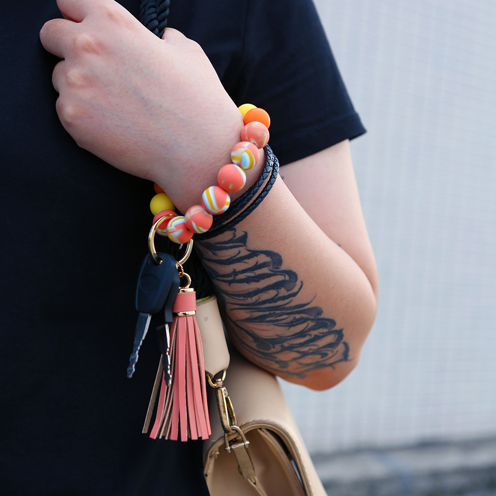 Color Silicone Beads Bracelet Key Ring Europe and America Cross Border Water Transfer New Bracelet Bracelet Key Chain Color Silicone Beads Bracelet Key Ring Europe and America Cross Border Water Transfer New Bracelet Bracelet Key Chain