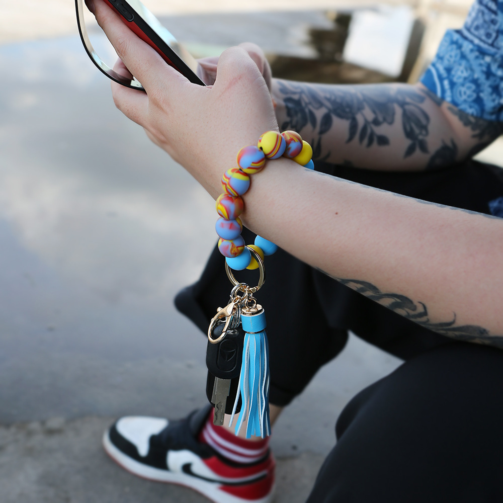 Color Silicone Beads Bracelet Key Ring Europe and America Cross Border Water Transfer New Bracelet Bracelet Key Chain Color Silicone Beads Bracelet Key Ring Europe and America Cross Border Water Transfer New Bracelet Bracelet Key Chain