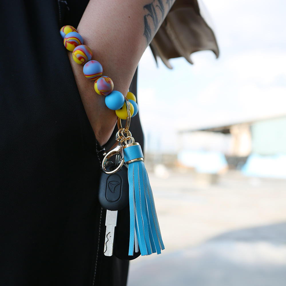 Color Silicone Beads Bracelet Key Ring Europe and America Cross Border Water Transfer New Bracelet Bracelet Key Chain Color Silicone Beads Bracelet Key Ring Europe and America Cross Border Water Transfer New Bracelet Bracelet Key Chain