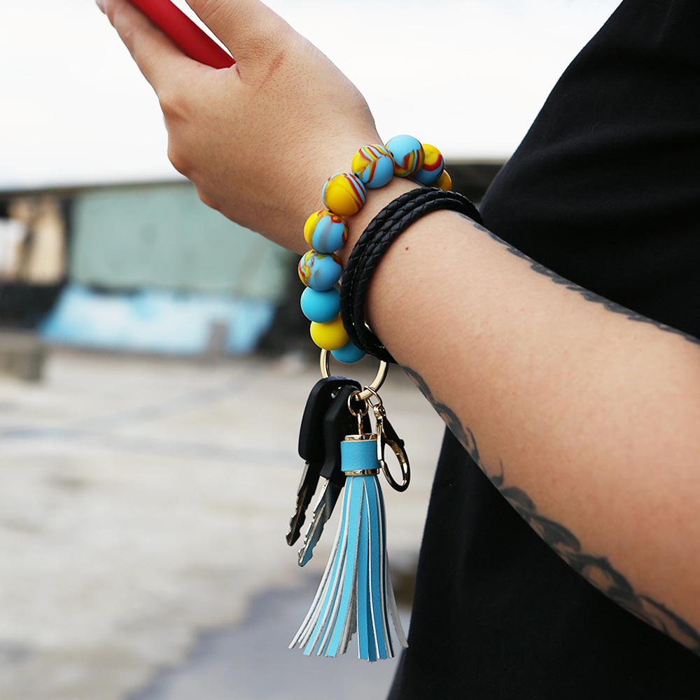 Color Silicone Beads Bracelet Key Ring Europe and America Cross Border Water Transfer New Bracelet Bracelet Key Chain Color Silicone Beads Bracelet Key Ring Europe and America Cross Border Water Transfer New Bracelet Bracelet Key Chain