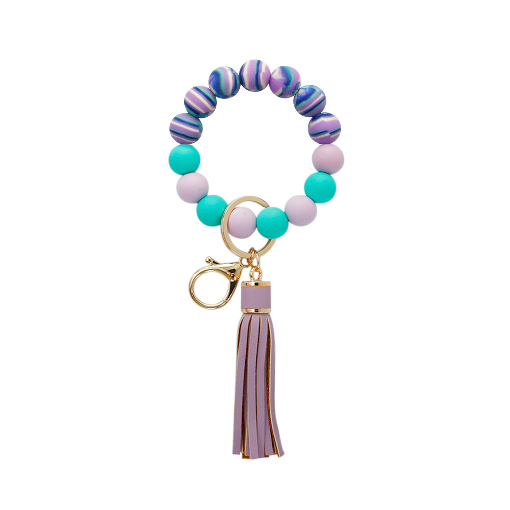 Color Silicone Beads Bracelet Key Ring Europe and America Cross Border Water Transfer New Bracelet Bracelet Key Chain Color Silicone Beads Bracelet Key Ring Europe and America Cross Border Water Transfer New Bracelet Bracelet Key Chain