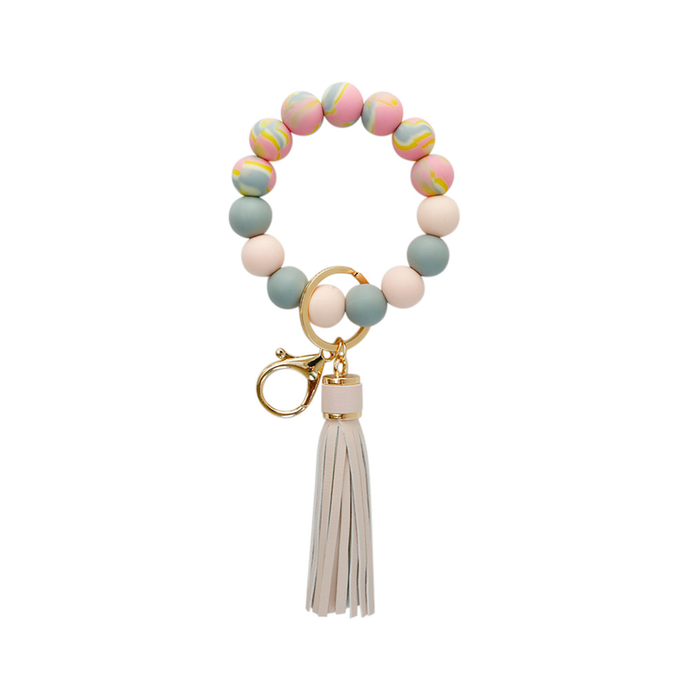 Color Silicone Beads Bracelet Key Ring Europe and America Cross Border Water Transfer New Bracelet Bracelet Key Chain Color Silicone Beads Bracelet Key Ring Europe and America Cross Border Water Transfer New Bracelet Bracelet Key Chain