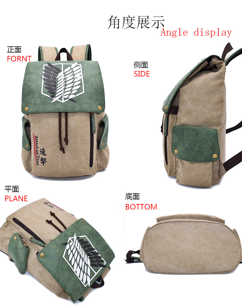 Cross-Border Hot Selling Anime BackPack Attack Giant One Piece Naruto Peripheral Student Casual Canvas Schoolbag Cross-Border Hot Selling Anime BackPack Attack Giant One Piece Naruto Peripheral Student Casual Canvas Schoolbag