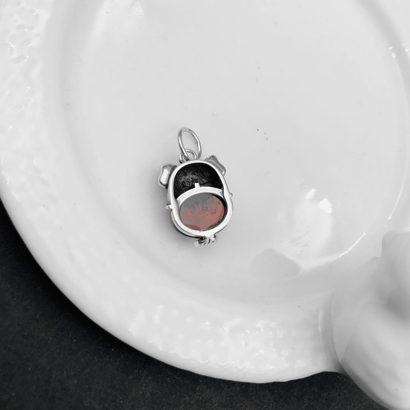 S925 Thai silver micro use garnet inlaid, lovely pig pendant retro style big pig hanging ornaments