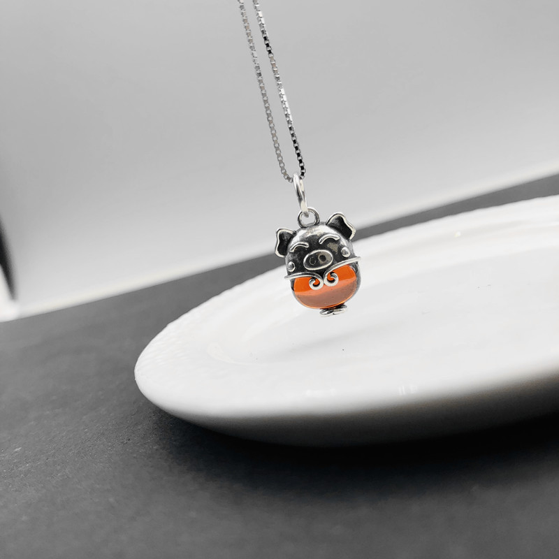 S925 Thai silver micro use garnet inlaid, lovely pig pendant retro style big pig hanging ornaments