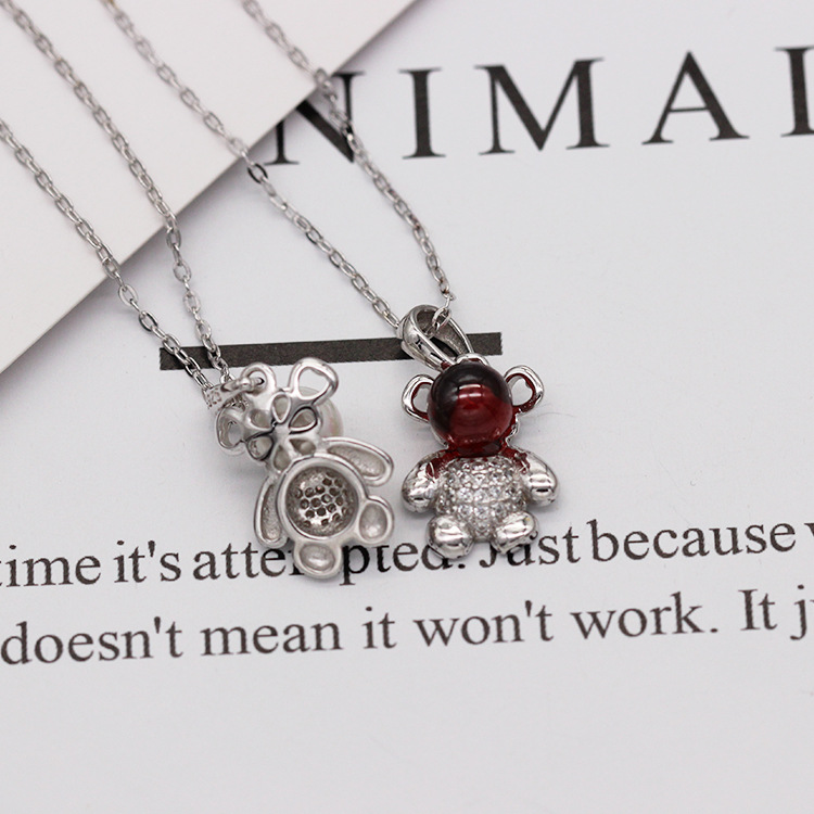 S925 pure silver plated platinum garnet huggable bear necklace simple and versatile fashion valentine's day gift popular in Japan and South Korea S925 pure silver plated platinum garnet huggable bear necklace simple and versatile fashion valentine's day gift popular in Japan and South Korea