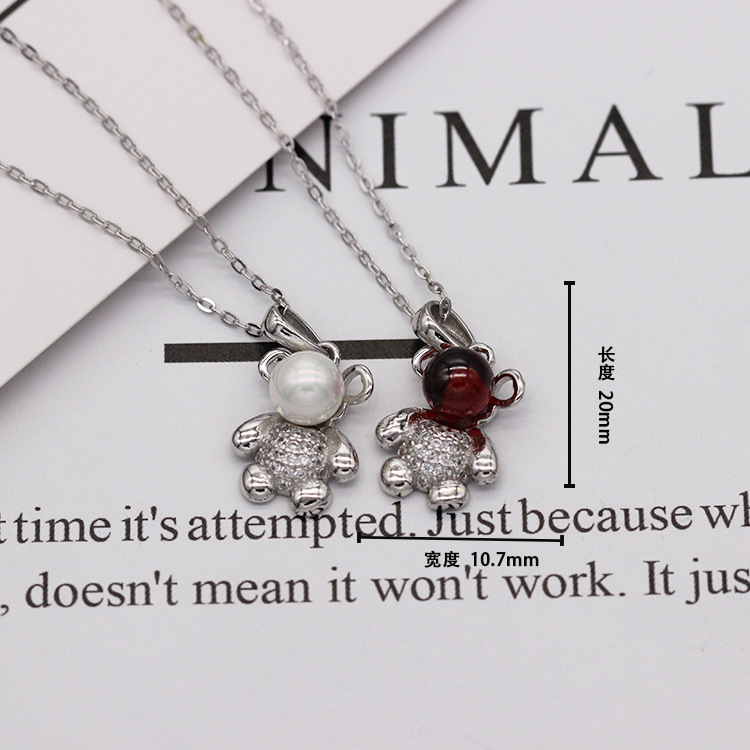 S925 pure silver plated platinum garnet huggable bear necklace simple and versatile fashion valentine's day gift popular in Japan and South Korea S925 pure silver plated platinum garnet huggable bear necklace simple and versatile fashion valentine's day gift popular in Japan and South Korea