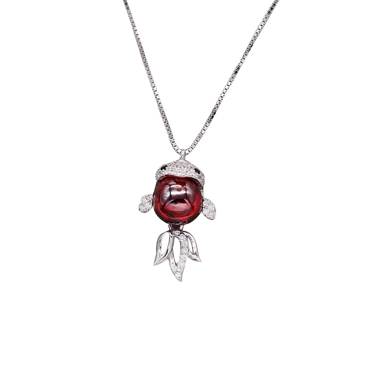 S925 pure silver plated platinum use garnet goldfish necklace simple and stylish valentine &#039;s day gift popular in Chesapeake and Japan