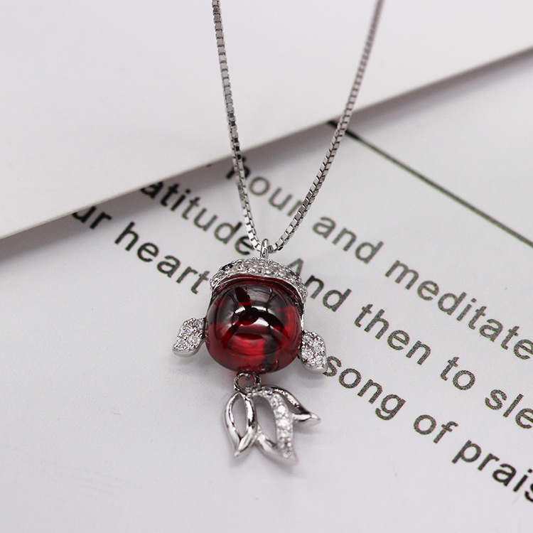 S925 pure silver plated platinum use garnet goldfish necklace simple and stylish valentine 's day gift popular in Chesapeake and Japan S925 pure silver plated platinum use garnet goldfish necklace simple and stylish valentine 's day gift popular in Chesapeake and Japan