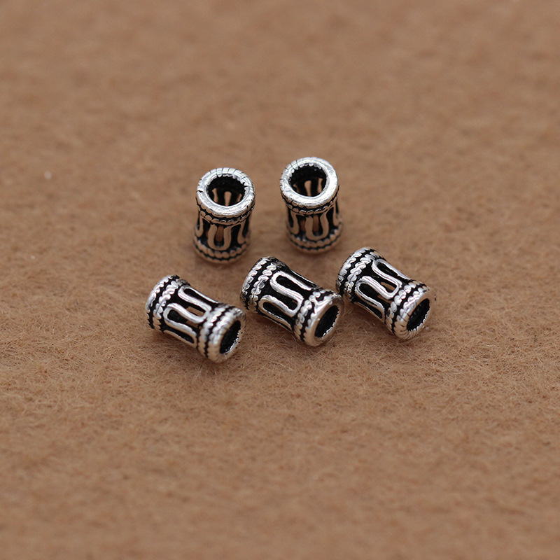 Geometric Regulation S925 Sterling Silver Accessories wholesale DIY bracelet Garnet Beaded Partition Hollowed out Beads - Out Beads