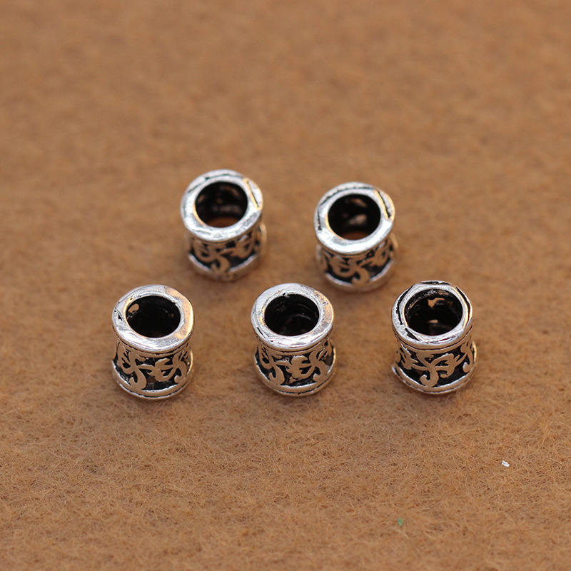 The S925 Pure Yintai Silver Accessories wholesale DIY bracelet Garnet Beaded Bead hollowed-out pattern beads